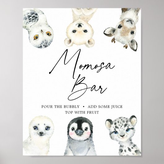 Klein Arctisch Baby shower Mimosa Bar Poster (Voorkant)