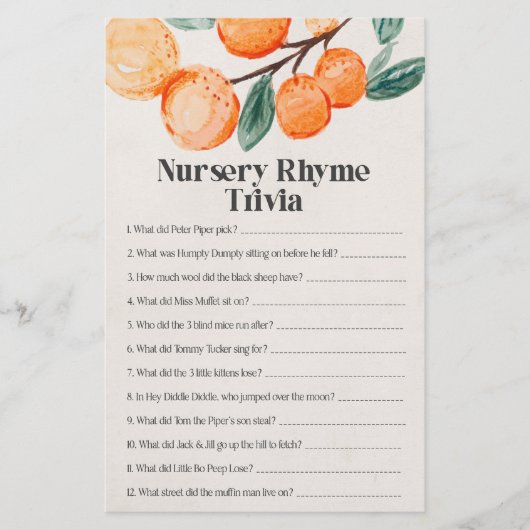 klein baby shower kinderspel rhyme trivi (Voorkant)