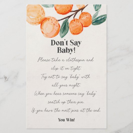 klein baby shower zegt geen baby spel (Voorkant)