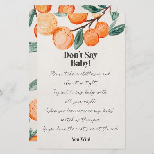 klein baby shower zegt geen baby spel (Voorkant / Achterkant)