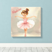 Klein balletmeisje in roze tutu gepersonaliseerd canvas afdruk (Insitu (Houten vloer))