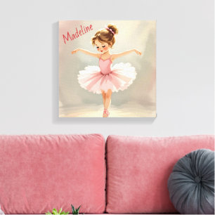 Klein balletmeisje in roze tutu gepersonaliseerd canvas afdruk
