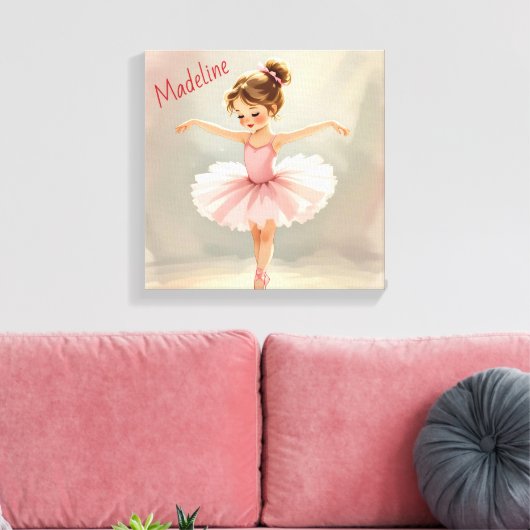 Klein balletmeisje in roze tutu gepersonaliseerd canvas afdruk (Insitu (Woonkamer))