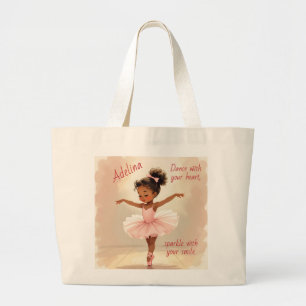 Klein balletmeisje in roze tutu gepersonaliseerd grote tote bag
