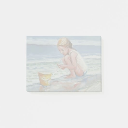 Klein beachcomber meisje met gele emmer post-it® notes (Voorkant)