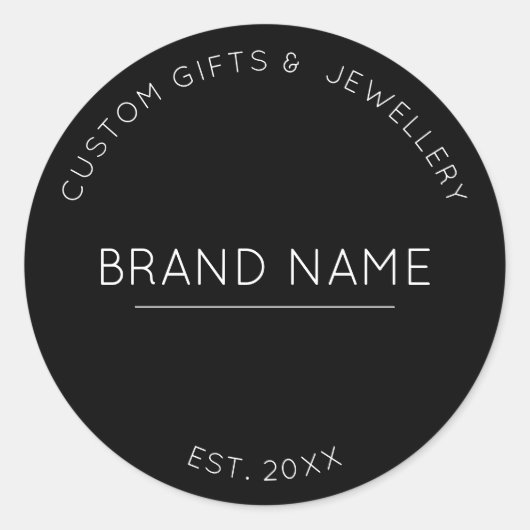 Klein Bedrijf aangepaste moderne zwarte Merknaam Ronde Sticker (Voorkant)