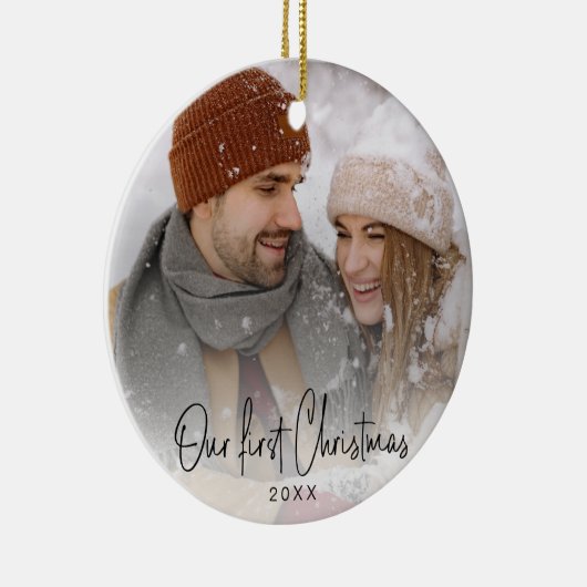 Klein Bedrijf Cliënt Gift "Onze Eerste Kerstmis" Keramisch Ornament (Rechts)