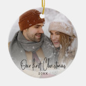 Klein Bedrijf Cliënt Gift "Onze Eerste Kerstmis" Keramisch Ornament (Voorkant)