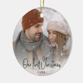 Klein Bedrijf Cliënt Gift "Onze Eerste Kerstmis" Keramisch Ornament (Links)