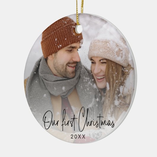 Klein Bedrijf Cliënt Gift "Onze Eerste Kerstmis" Keramisch Ornament (Links)