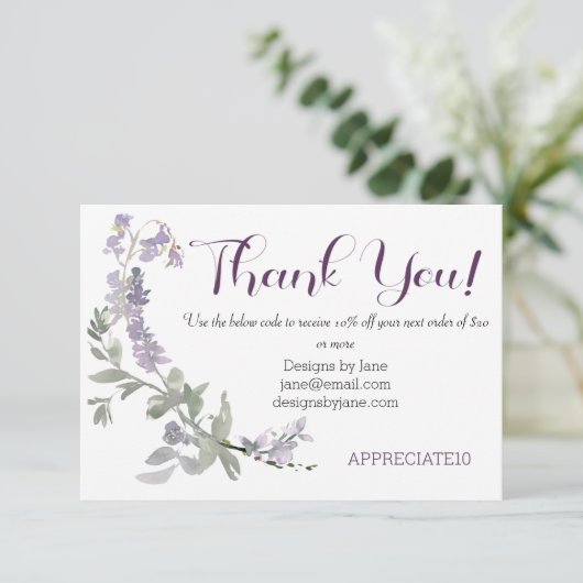 Klein bedrijf Coupon Paarse dank u invoegen Kaart (Staand voorkant)