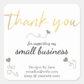 Klein bedrijf dank u gouden Gepersonaliseerd Stick Vierkante Sticker (Voorkant)