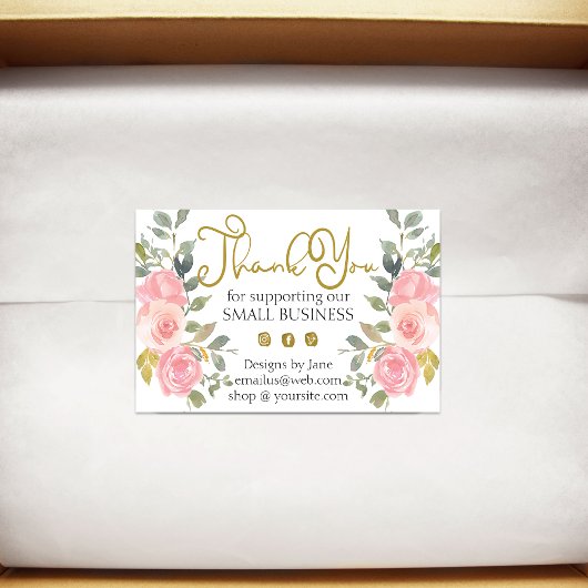 Klein Bedrijf Dank u Logo Blush Roze Bloemen Rechthoekige Sticker