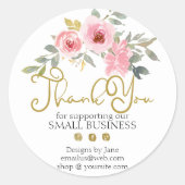 Klein Bedrijf Dank u Logo Blush Roze Bloemen Ronde Sticker (Voorkant)