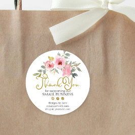 Klein Bedrijf Dank u Logo Blush Roze Bloemen Ronde Sticker