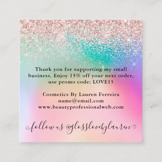 Klein Bedrijf Dank u Roos Gouden Glitter Regenboog Vierkante Visitekaartje (Achterkant)