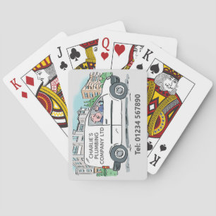 Klein bedrijf met naam op bedrijfsbus pokerkaarten