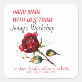 Klein bedrijfsetiket, met de hand gemaakt met lief vierkante sticker