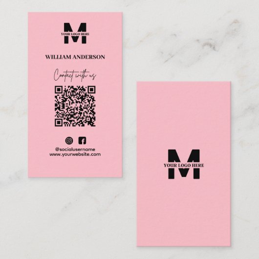 Klein bedrijfsinzet Facebook QR Code Roze Informatiekaartje (Voorkant / Achterkant)