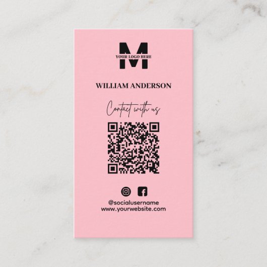 Klein bedrijfsinzet Facebook QR Code Roze Informatiekaartje (Voorkant)