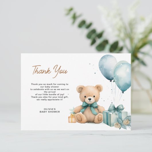 Klein beer baby shower bedankje bedankkaart (Staand voorkant)