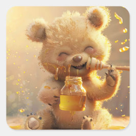 Klein beer dat honing eet vierkante sticker