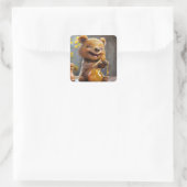 Klein beer dat honing eet vierkante sticker (Tas)