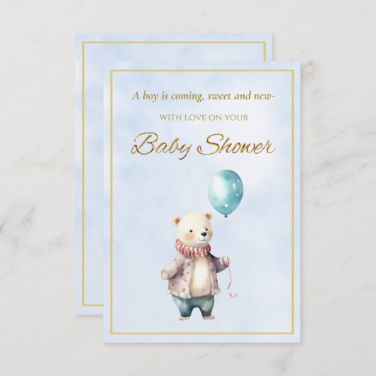 Klein Beer met een ballon Baby shower (Voorkant / Achterkant)