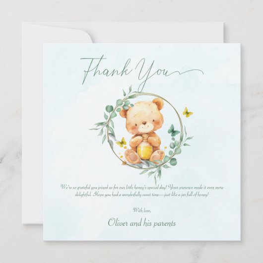 Klein Beer met Honey Jar Sweet Birthday Bedankkaart (Voorkant)