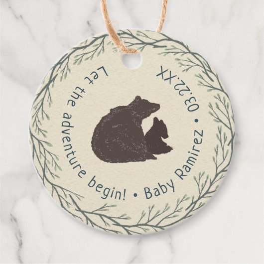 Klein Beer Rustiek Baby shower Bedankjes Labels (Voorkant)