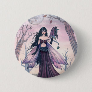 Klein Beest Paarse Fee en Draak Fantasie Kunst Ronde Button 5,7 Cm