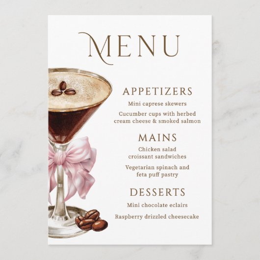Klein beetje oudere espresso martini verjaardagsme menu (Voorkant)