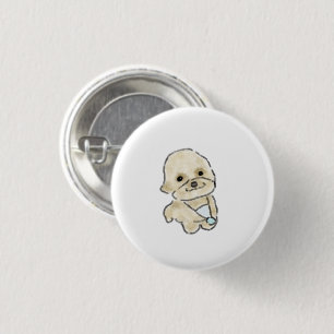 Klein Beige Poodle Puppy Gepersonaliseerd Cadeau Ronde Button 3,2 Cm