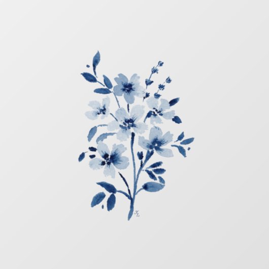 Klein blauw bloemenvenster vastkleven raamsticker (Vel)