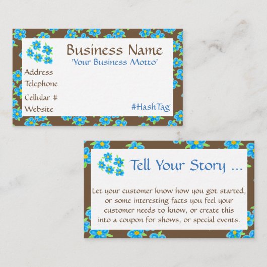  klein blauw bloemig Visitekaartje Kortingskaartje (Voorkant / Achterkant)