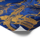 Klein Blauw Chinees Borduurwerk Ambacht van Goud P Poster (Hoek)