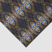 Klein blauw en goud steampunk harten patroon tissuepapier (Detail)