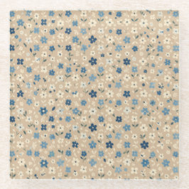 Klein blauw en wit bloemmotief glazen onderzetter