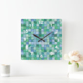 Klein blauw groen kunstglas blok Tile Mosaic Vierkante Klok (Huis)