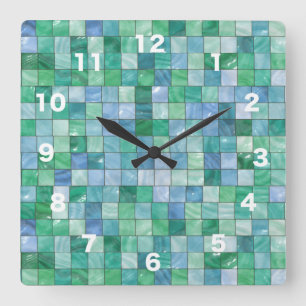 Klein blauw groen kunstglas blok Tile Mosaic Vierkante Klok