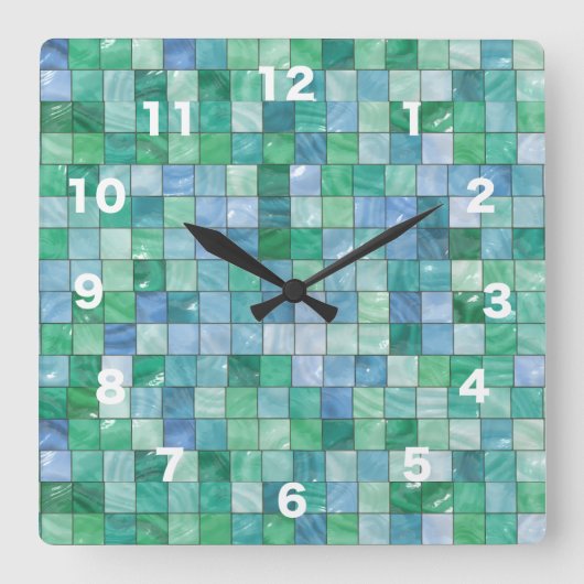 Klein blauw groen kunstglas blok Tile Mosaic Vierkante Klok (Voorkant)