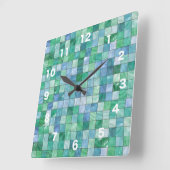 Klein blauw groen kunstglas blok Tile Mosaic Vierkante Klok (Hoek)