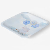 Klein blauw lam in een heteluchtballon papieren bordje (Gebogen)