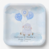 Klein blauw lam in een heteluchtballon papieren bordje (Voorkant)