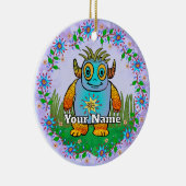 Klein Blauw Monster Keramisch Ornament (Rechts)