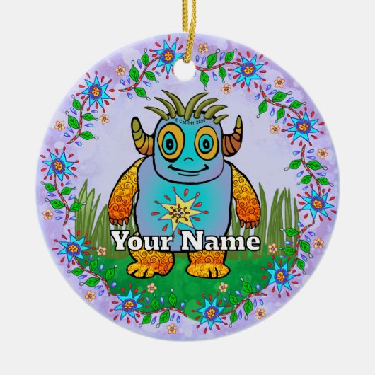 Klein Blauw Monster Keramisch Ornament (Voorkant)