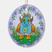 Klein Blauw Monster Keramisch Ornament (Links)