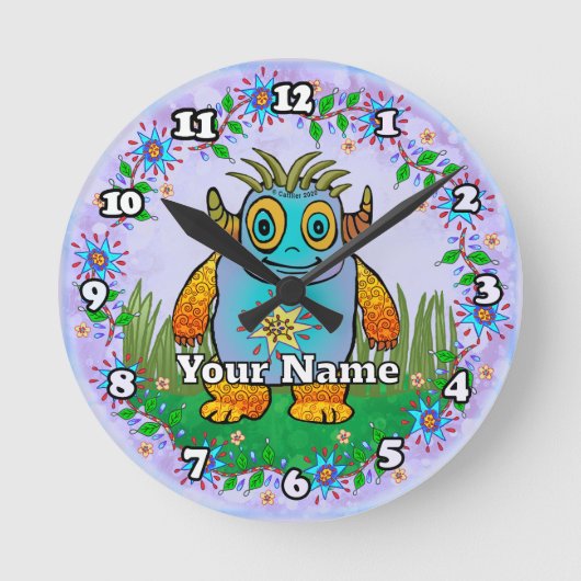 Klein Blauw Monster Ronde Klok (Voorkant)