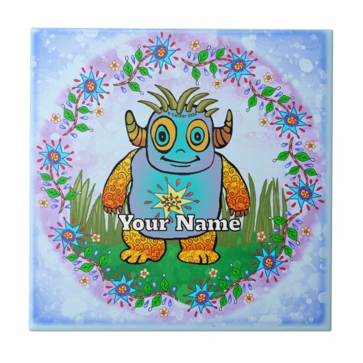 Klein Blauw Monster Tegeltje (Voorkant)