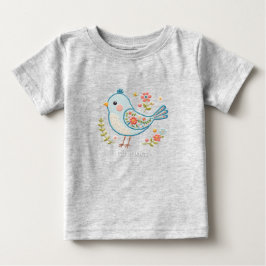 Klein Blauw Vogel Bloem Baby T-shirt